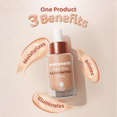 Mamaearth Hydra-Glow Illuminating Drops With Vitamin C & Hyaluronic Acid - 15Ml | All Skin Type Multi-Purpose Primer Drops |Light Moisturizes Skin | Gives Non-Greasy Dewy Finish